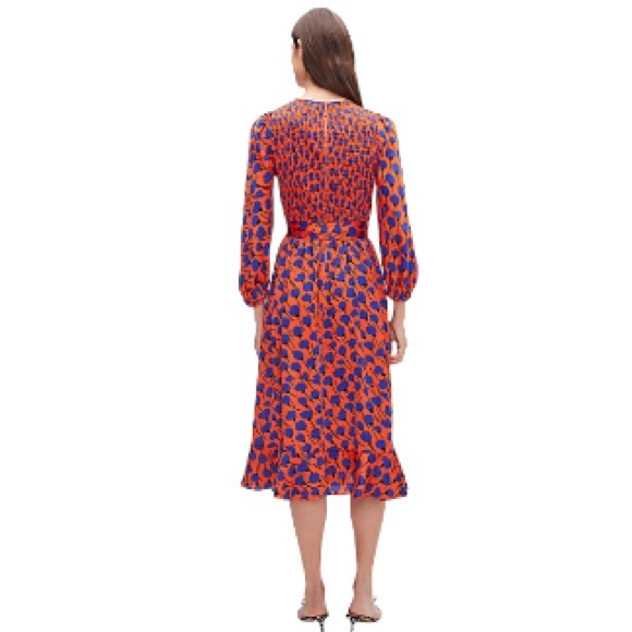 ♠️💃 kate spade NY Women’s Poetic Floral Smocked Dress,  Tamarillo Orange - Picture 5 of 10